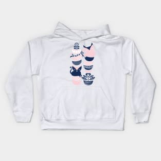 Swedish folk cats // navy blue and pink kitties Kids Hoodie